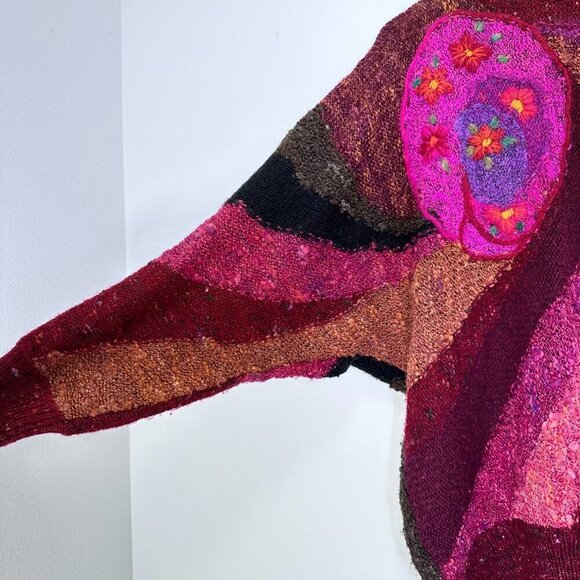 Vintage Embroidered Boho Art to Wear Mariea Kim‎ Pink Purple Sweater Women's L - Picture 9 of 12